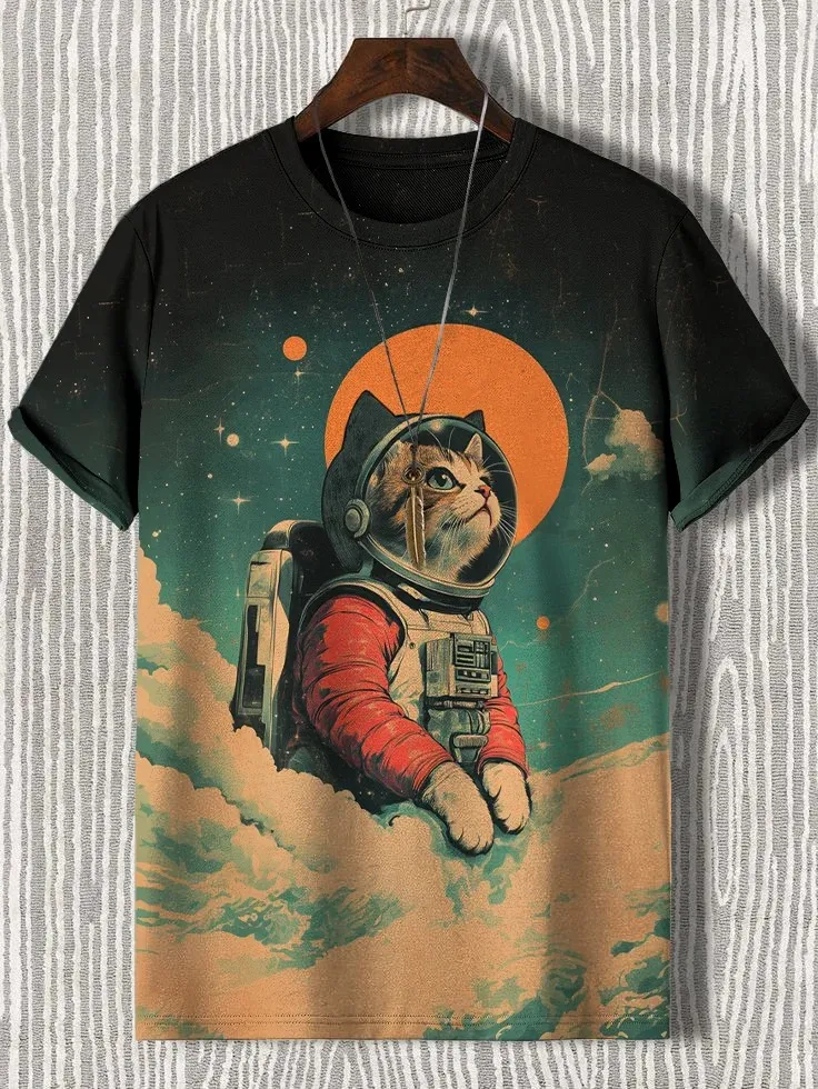 الرجال مضحك الحيوان القط مطبوعة تي شيرت قصيرة الأكمام المحملة القمم ثلاثية الأبعاد طباعة س الرقبة قمصان حفلة الصيف ملابس للرجال عادية الملابس