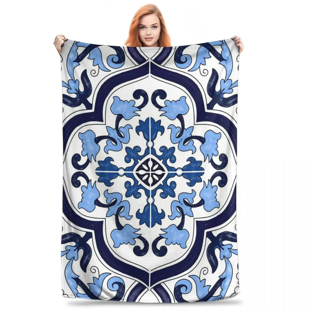 

Синее декоративное цветочное средиземноморское сицилийское плиточное одеяло, флисовое одеяло для дивана, постельные принадлежности, офисные пледы, покрывало, одеяло