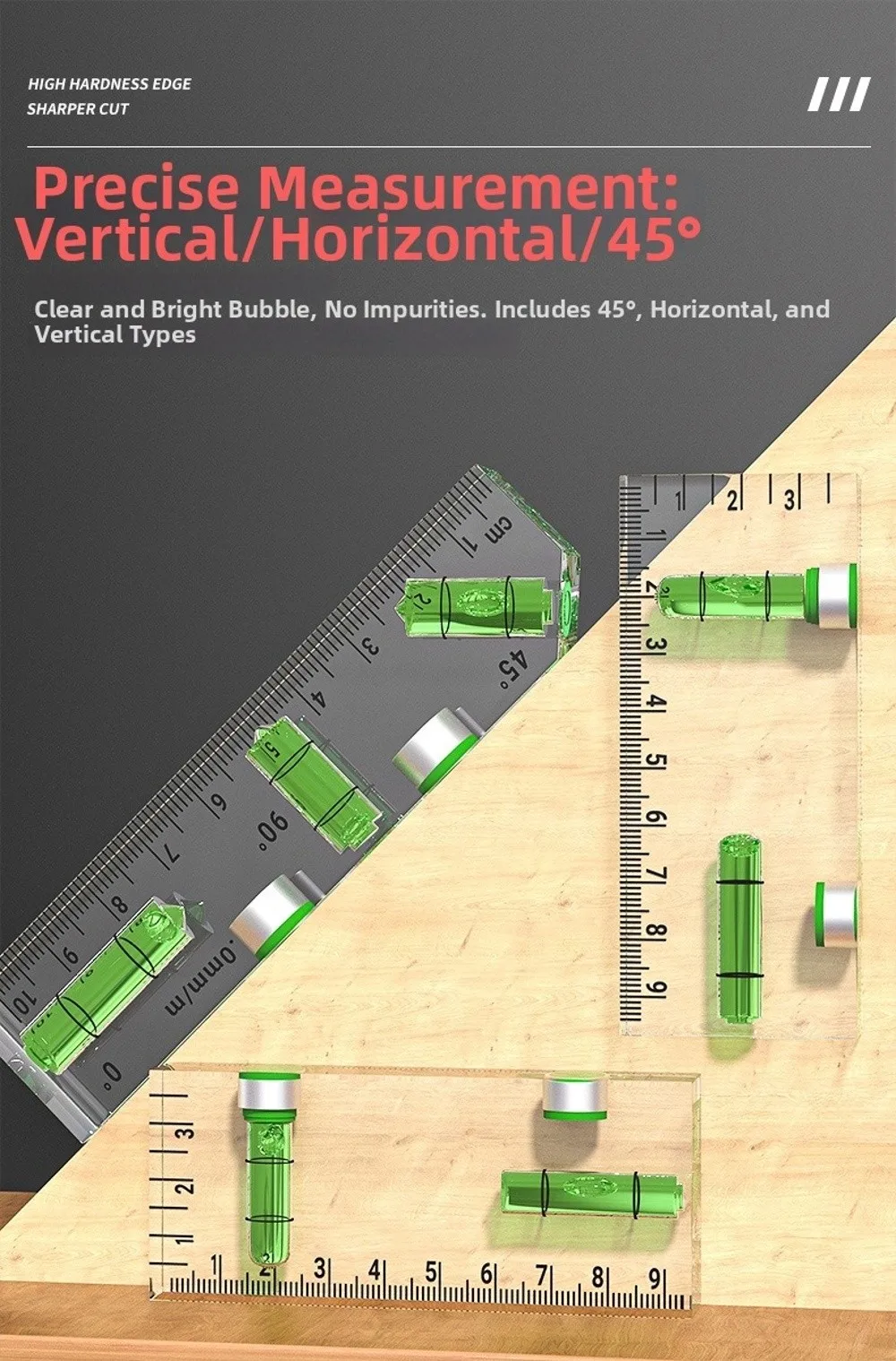 1 Stück Acryl-Mini-Wasserwaage, magnetisch, horizontal und vertikal, hochpräzises transparentes Winkelmesswerkzeug – Detail 4