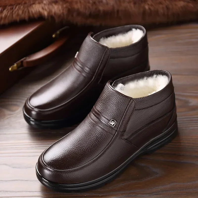 Genuine leather Men boots Super warm ankle boots for men wool snow boots dress shoes winter shoes men casual shoes 2024