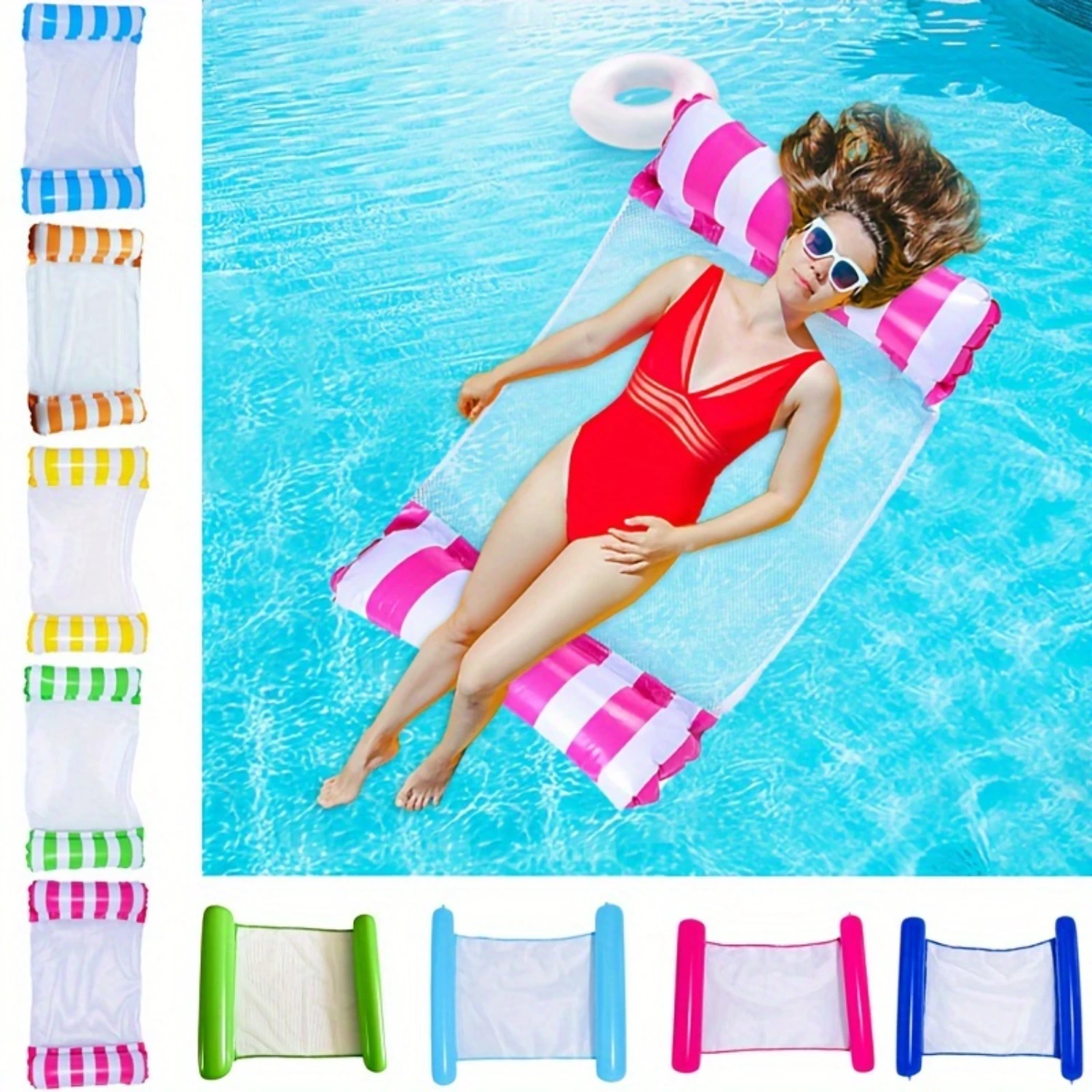 

1pc Inflatable Water Hammock Floating Bed Mesh Air Mattress Double Person Floating Pad For Summer Party Supplies