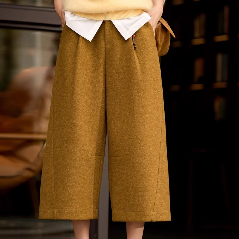 Birdtree الصوف المخلوطة واسعة الساق السراويل، امرأة الصلبة بناطيل كاجوال، نمط التنقل، 2025 الخريف الشتاء السراويل المستقيمة P5N716JF #2