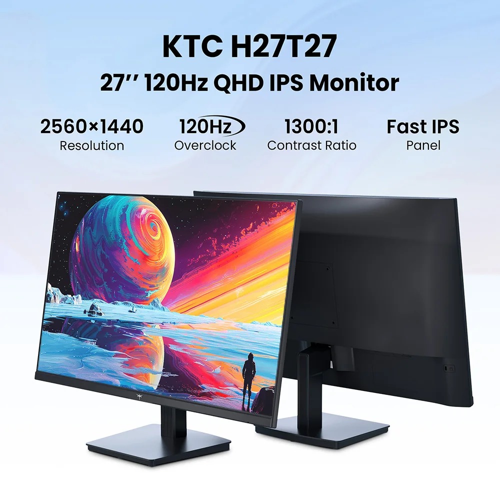 Monitor da ufficio KTC H27T27, 27 pollici, risoluzione 2560×1440 2K QHD, schermo IPS ad alta velocità, frequenza di aggiornamento 120 Hz, copertura del 99% dello spazio colore sRGB, HDR, compatibile
