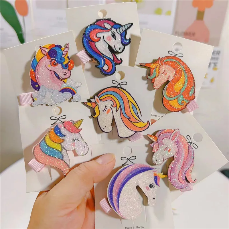 100pcs Wholesale Glitter Unicorn Butterfuly Rainbow Hair Clips Alligator Hair Clips Barrettes for Baby Girls Toddlers Kids