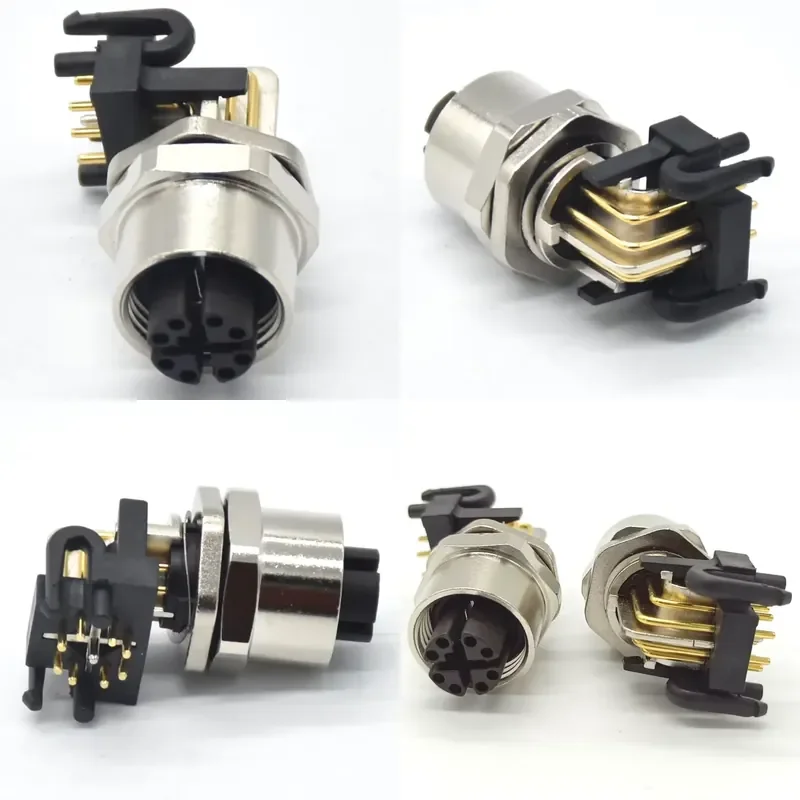 for  M12  Power Connector 8   Waterproof Curved Industrial Female Socket Terminal  Panel Connector