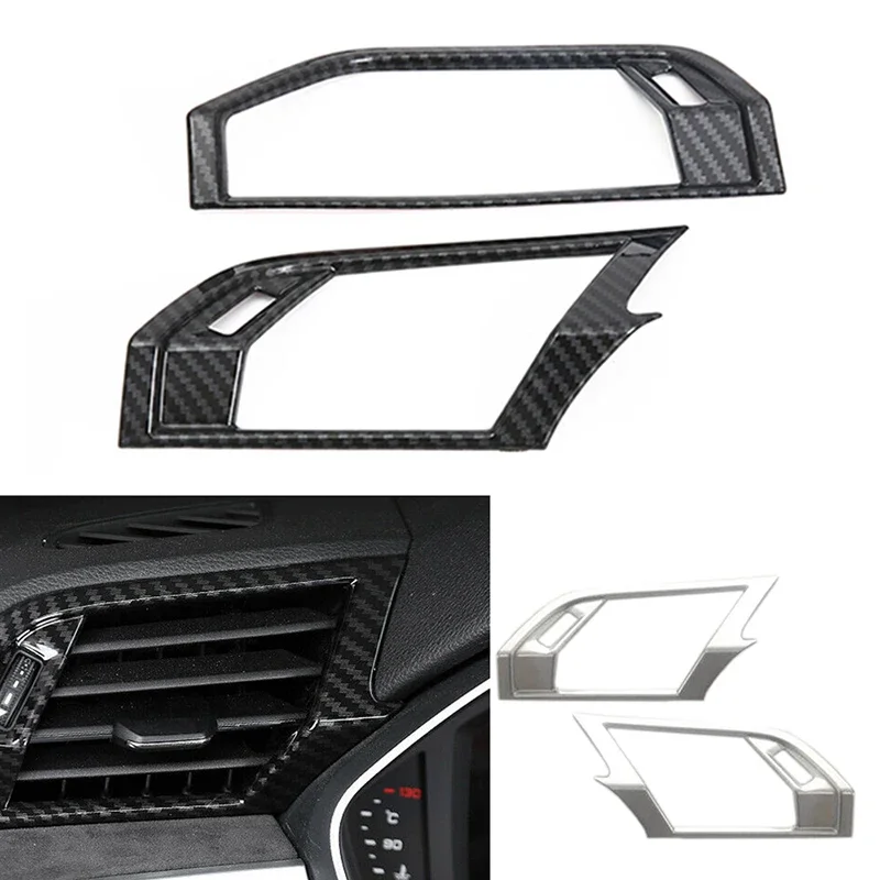 Car Front Dashboard Air Vent Outlet Cover Trim For Audi Q3 2019 2020 ABS Silvery Carbon Fiber Decorative Frame