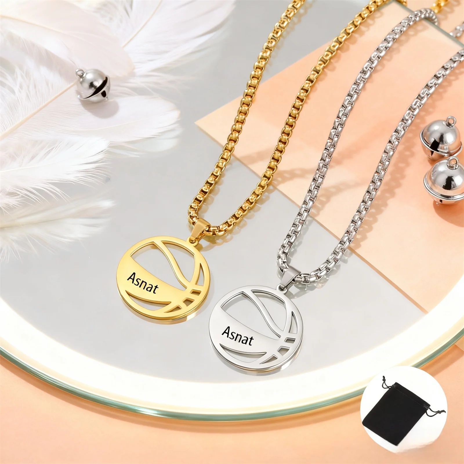 تخصيص اسم التاريخ كرة السلة الرياضة قلادة الفولاذ المقاوم للصدأ شخصية مخصصة هدية عيد الحب