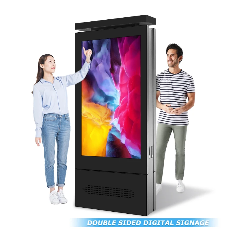 32/43/49/55/65/75/86/98 Inch Outdoor Screen AG AR Glass 4K Double Sided Digital Signage Advertising Totem with 4G