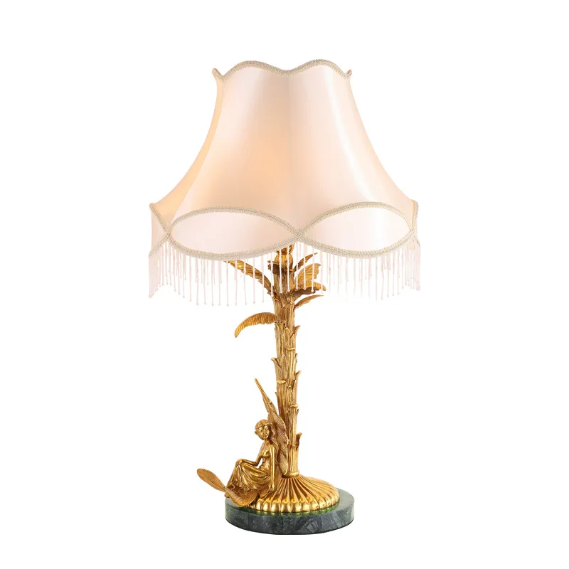 

All copper table lamp, French light luxury atmospheric fabric living room lamp