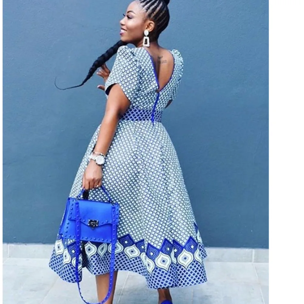 

Women Dress High Waist Mesh Blue Long A Line African Formal Dresses Woman Fashion Round Neck Short Sleeve Long Dress 2025