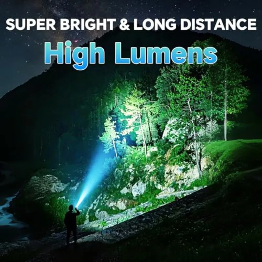 4Pack Rechargeable LED Flashlight 9000LM Zoomable with LCD Display 5 Modes, 9000 Lumens, LCD display, zoomable, waterproof, for