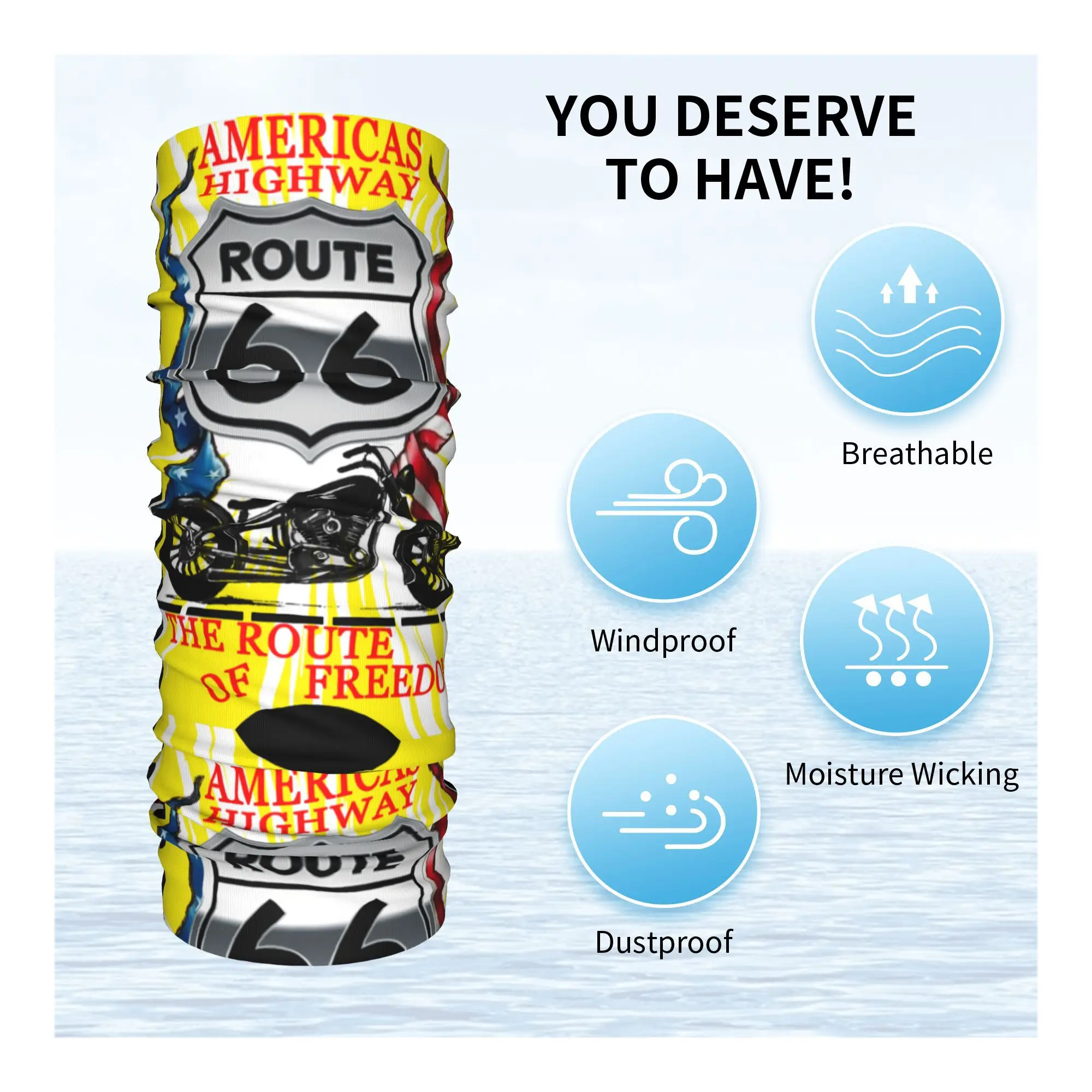 America Highway Route 66 the Route Bandana Copricollo Stampato Mother Road Sciarpa avvolgente classica retrò Fascia multiuso da corsa