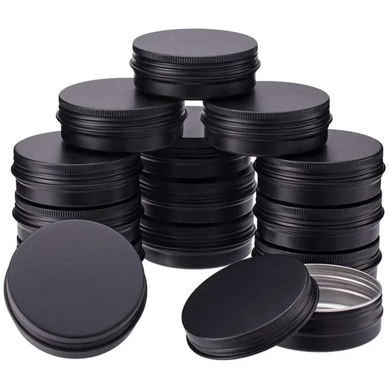 20Pcs Empty Candle Jars With Lid Wholesale Black Aluminium Tin Box Cosmetic Jar Makeup Orgainzer Tea Spice Cans kit de viaje