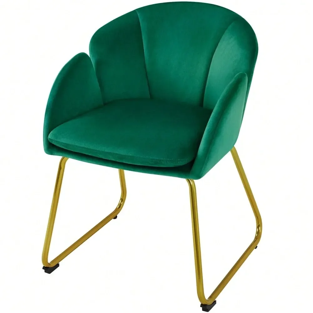 

1PC Modern Velvet Vanity Accent Armchair Gold Metal Legs Flower Shape Seat Flared Backrest, SpaceSaving FloorProtect Chair For