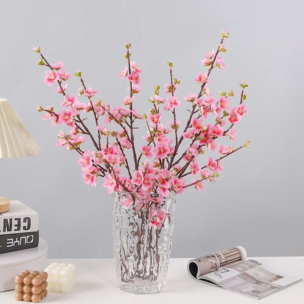 78cm ramas de flor de melocotón Artificial plástico tacto Real flor de cerezo de seda hecha a mano elegante flor falsa sala de estar escritorio