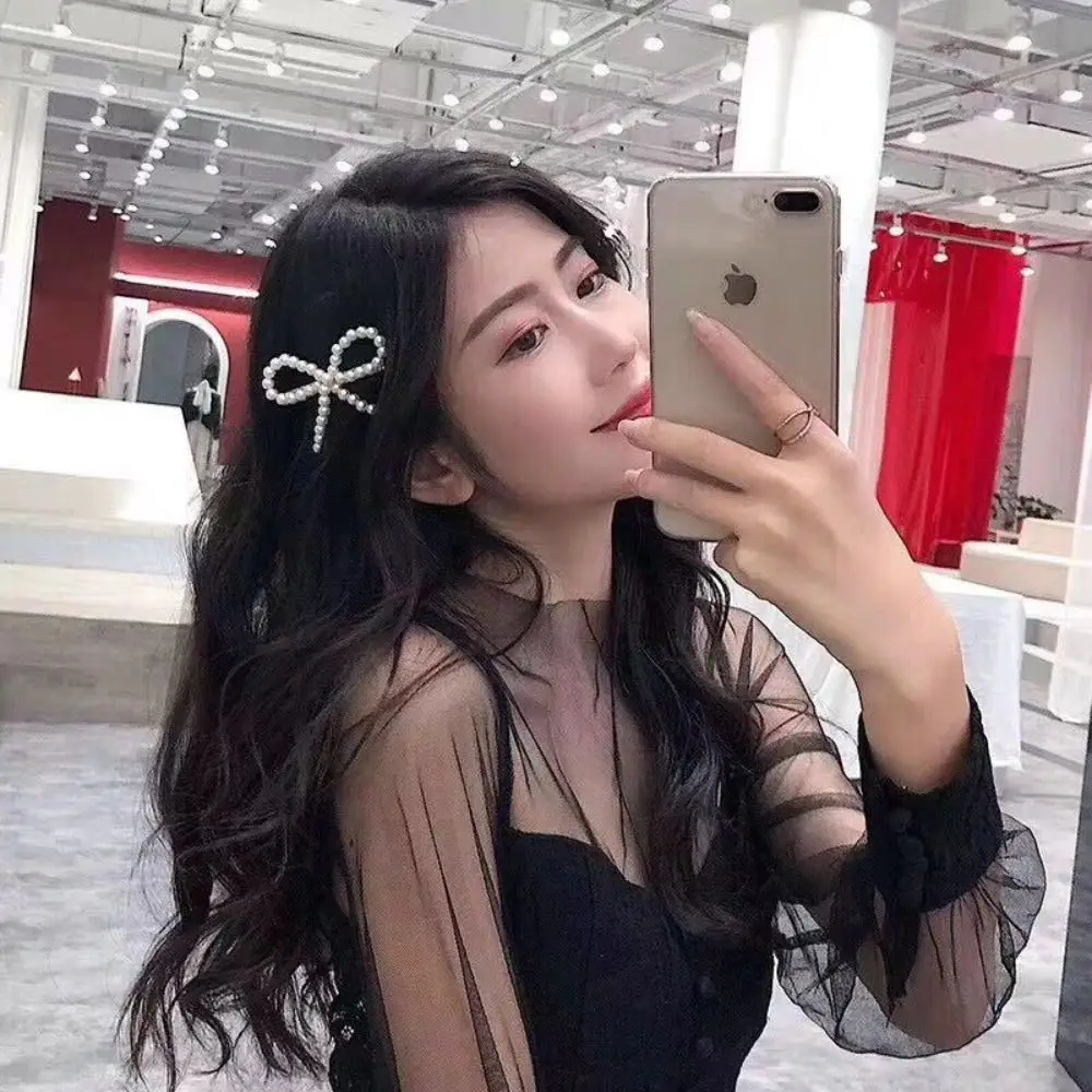 Y2k Pearl Bowknots Hairpins Hair Accessories Vintage Sweet Duck Billed Clip Korean Fashion Bangs Hairclip For Women Girls