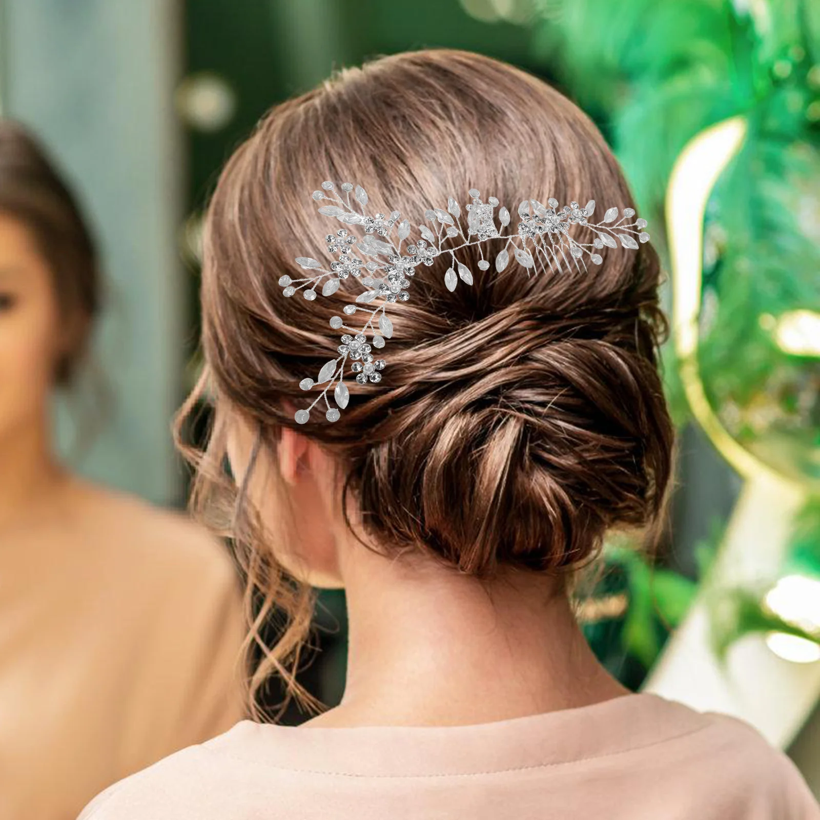 

Bridal Wedding Hair Comb Rhinestone Flower Design Lightweight Secure Fit For Bride Women Accessories Side Headpiece