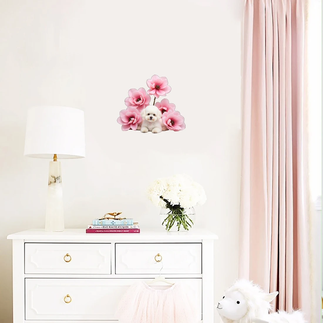 Three Ratels CG118 Puppies sleeping in pink flowers cute animal stickers for home decoration kindergarten stickers