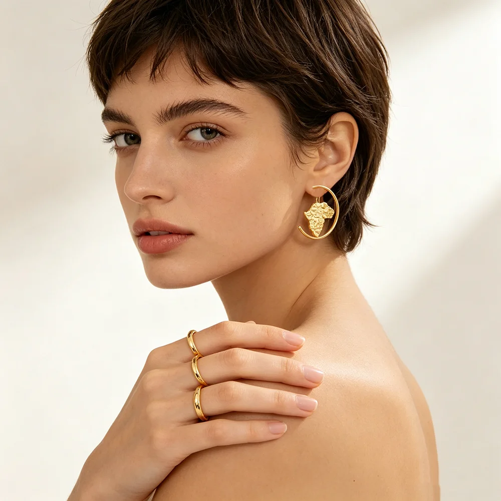 18K Gold Plated Open C Hoop Earring & Ring Set