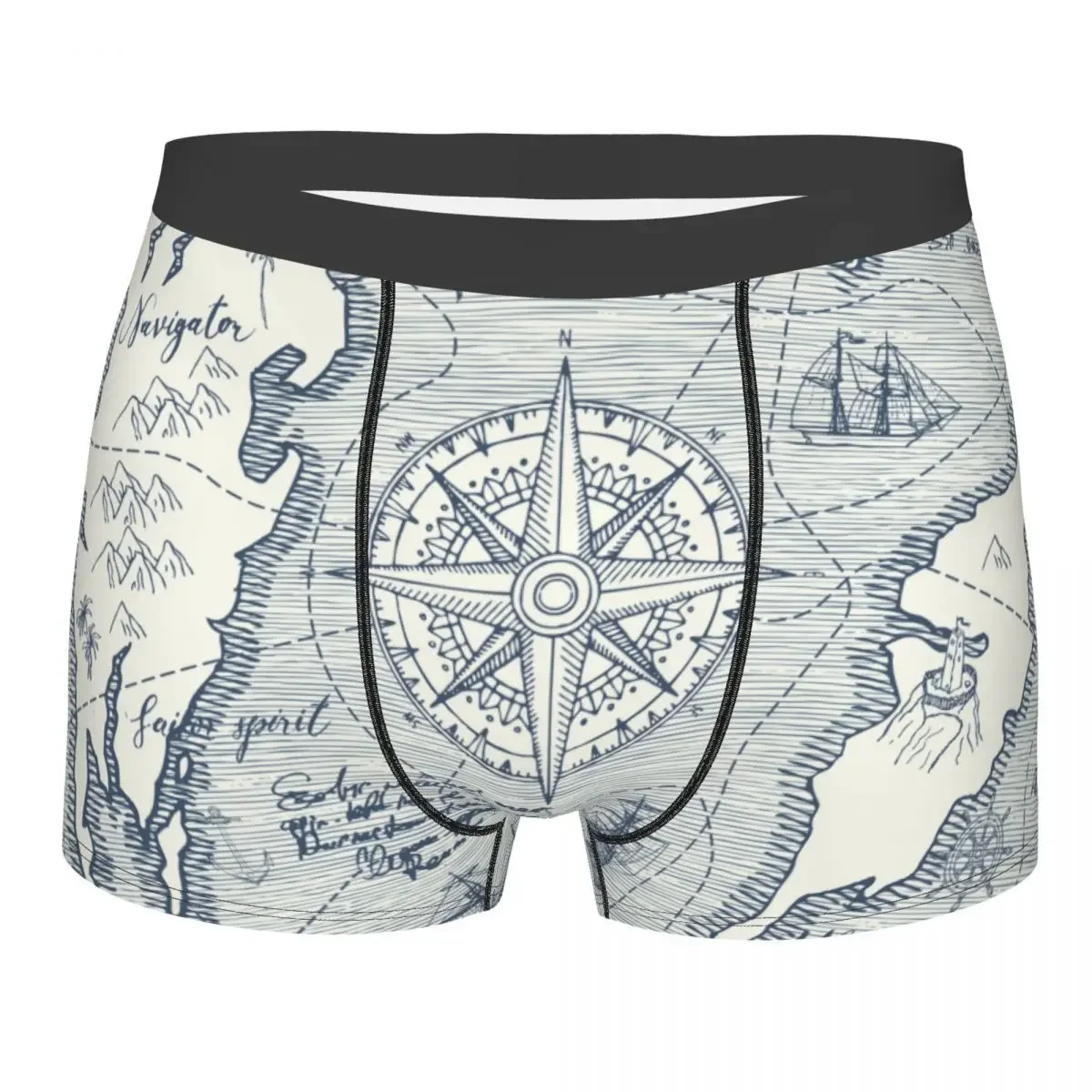 Men Retro Sea Map Underwear Nautical Anchor Hot Boxer Briefs Shorts Panties Homme Breathable Underpants