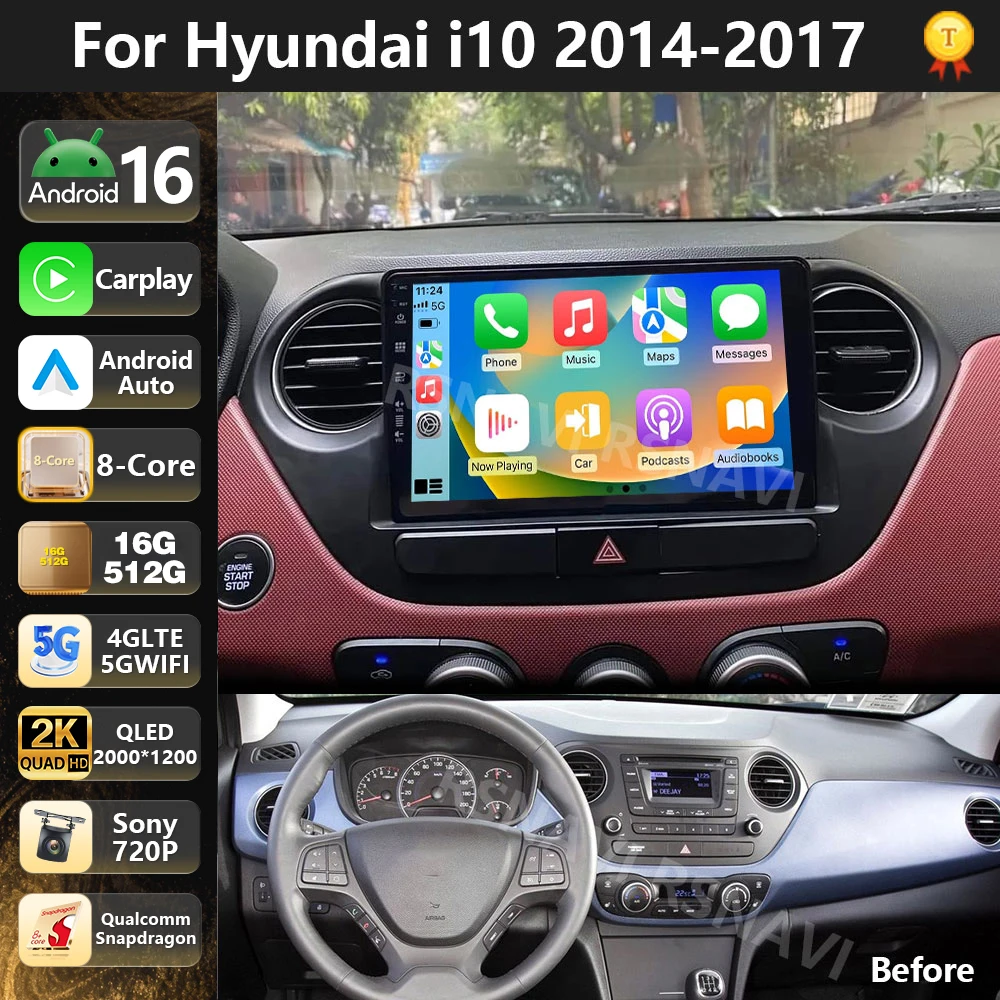 Qualcomm Android 16 Car Radio Multimedia Player For Hyundai Grand I10 2013-2016 Auto Carplay Car Stereo DSP wifi+4G BT Head Unit
