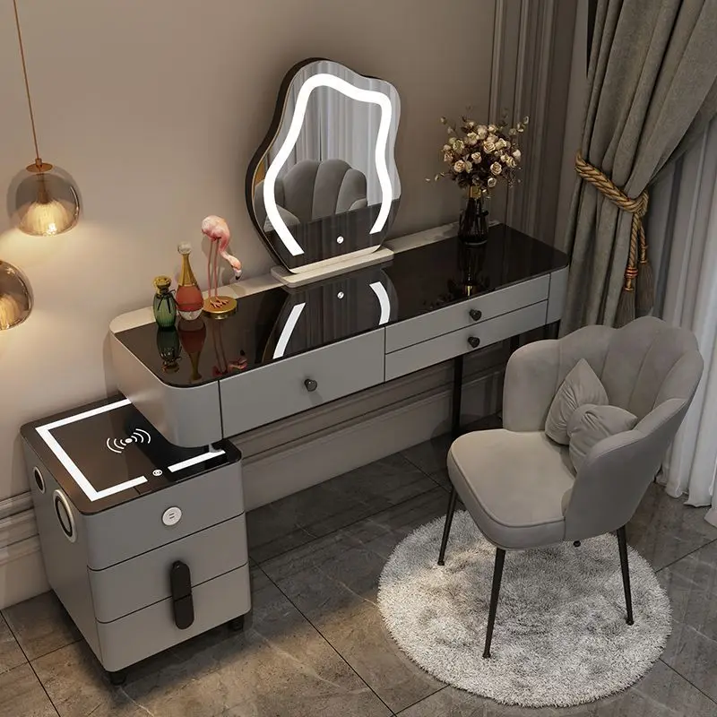 Dressing Table with Smart Wireless Charging Nordic Luxury Bedroom Multifunctional Makeup Table with Sound Cloud Mirror