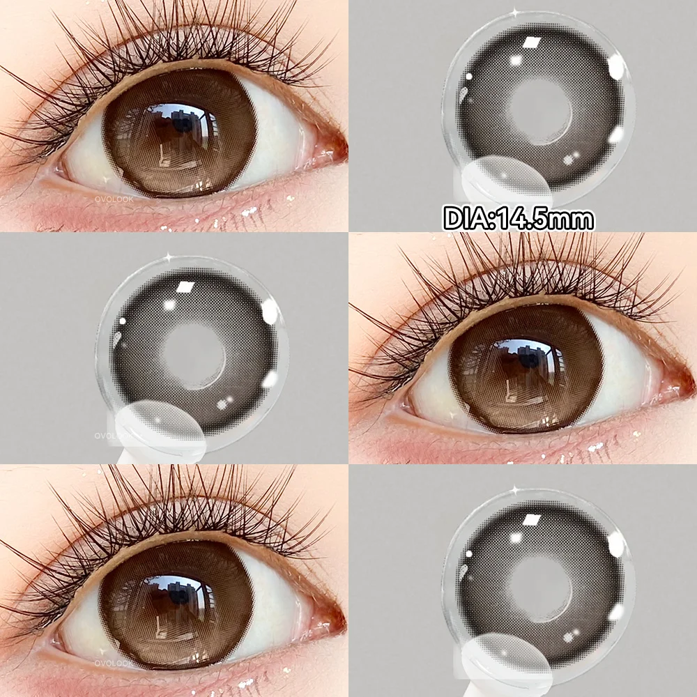 OVOLOOK - Lentilles de contact colorées gris clair avec prescription, lentilles de contact marron foncé naturelles pour usage quotidien, effet agrandissement de la pupille
