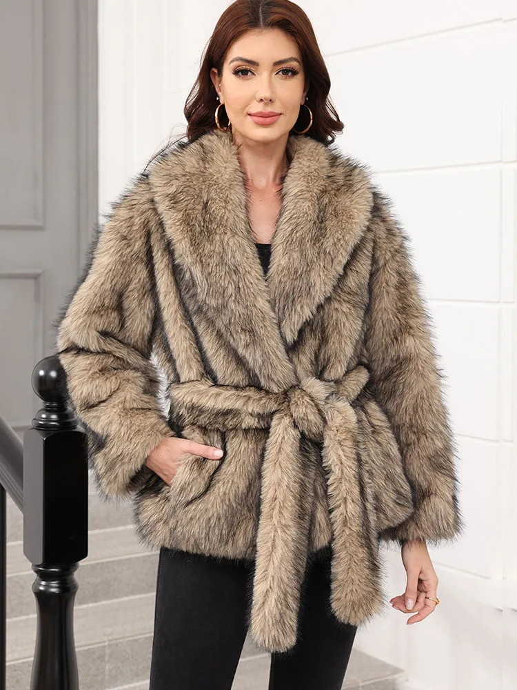

ZADORIN Luxury Belted Mid Long White Faux Fur Coat For Woman Clothes Winter Oversize Fluffy Jacket Fox Fur Faux Coat Outerwears