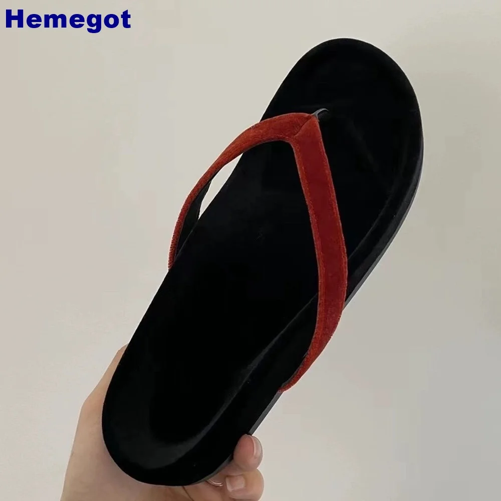 Thick Sole Velvet Outdoor Flip-Flops 2024 Summer New Casual Beach Vacation Slippers Slip On Retro Women Blue/red Slippers