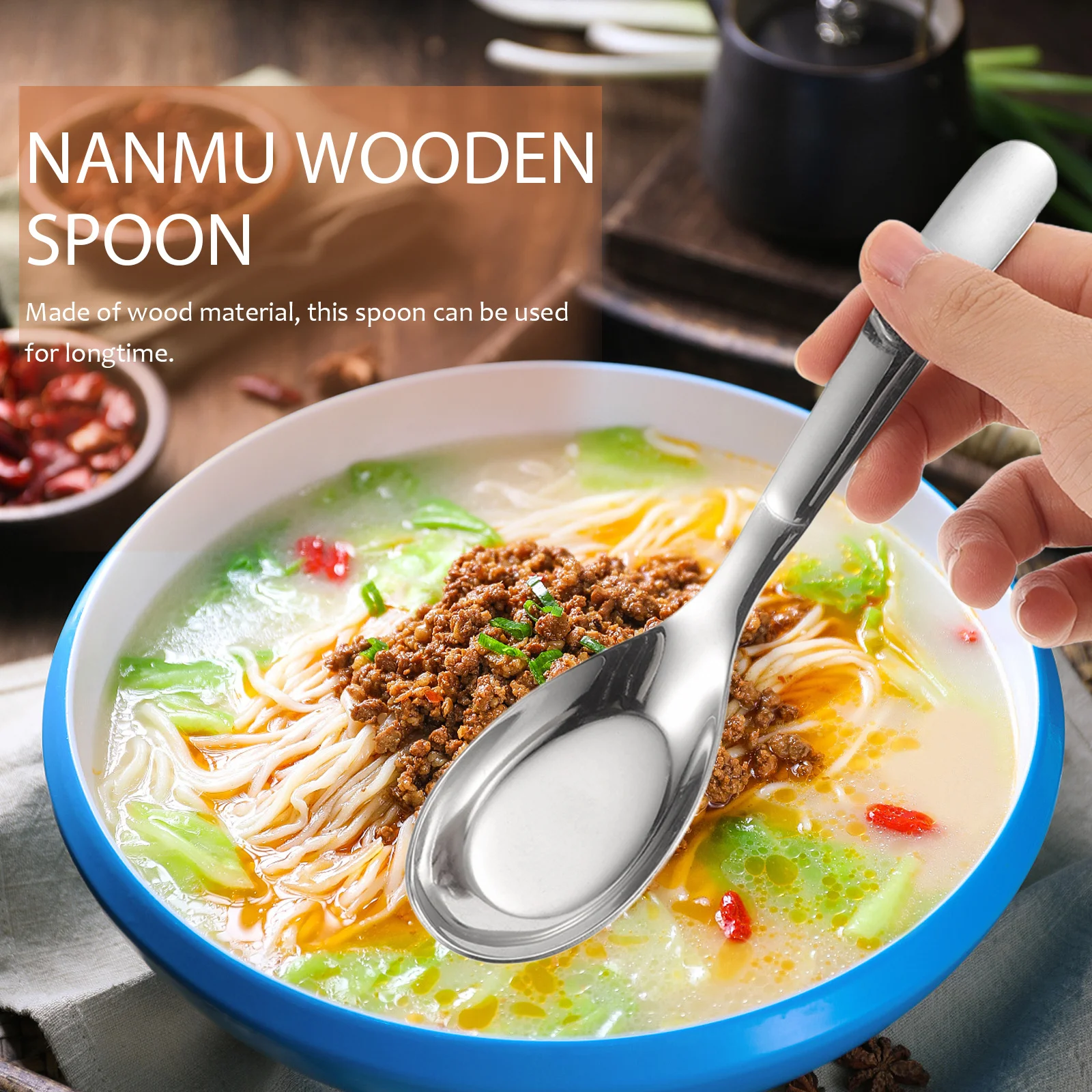 

Stainless Steel Spoons 5.3 Inch Long Handle Asian Soup Spoon For Rice Cereal Stirring Salad Mixing Serving Utensils Dinner
