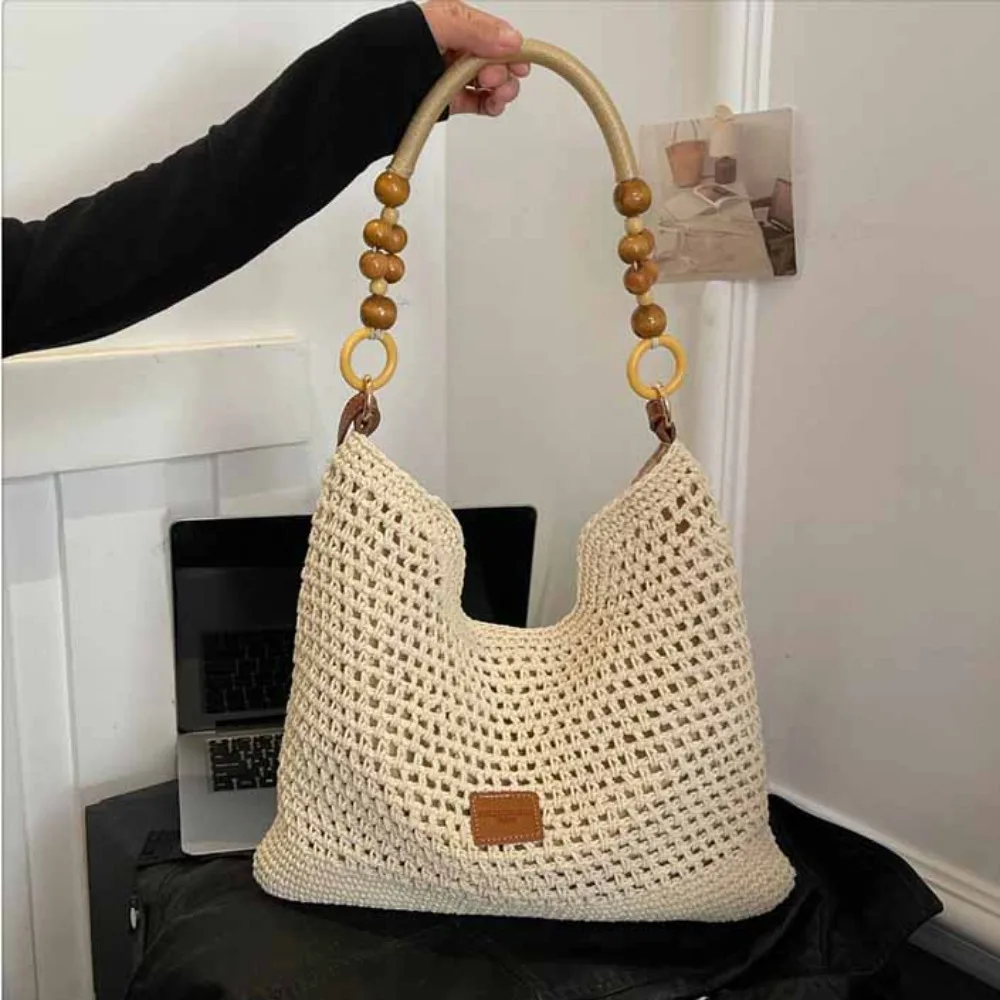 

Полая пляжная тканая сумка, пляжная сумка-тоут, богемная пляжная сумка, сумка-ведро, большая вместительная полая сумка на плечо, праздничная