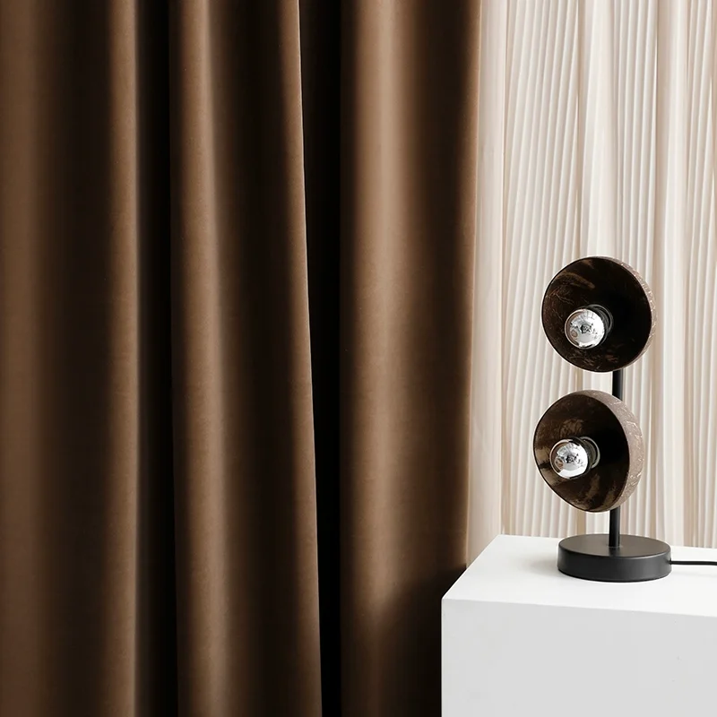 American Brown Light Luxury Velvet Curtains Dark Brown Velvet Custom Blackout Floating Curtains for Living Dining Room Bedroom