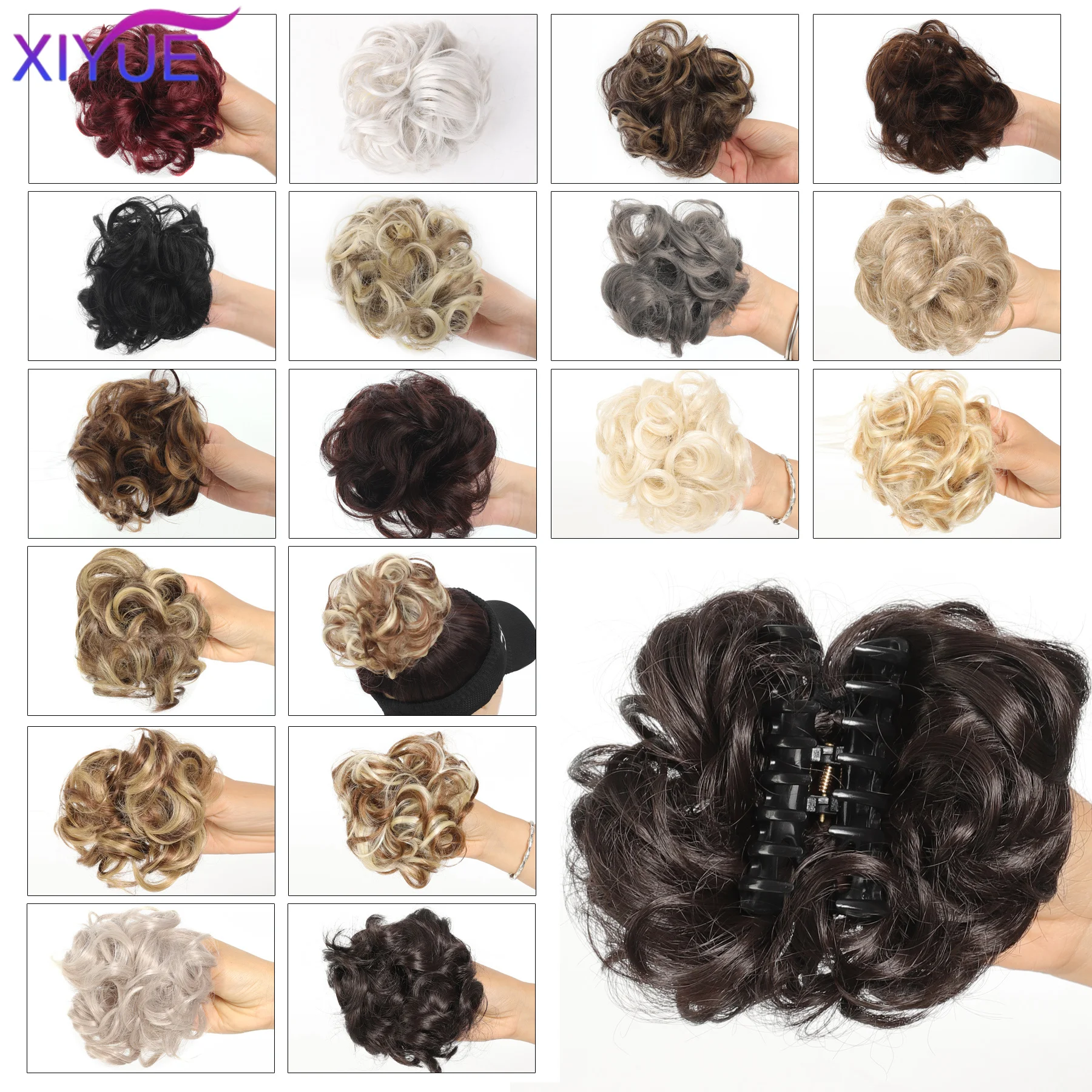 XIYUE Synthetic Messy Hair Bun Extensions Big Curly Elastic Hair Scrunchies Hairpieces Chignon Donut Updo Hair Pieces for Women
