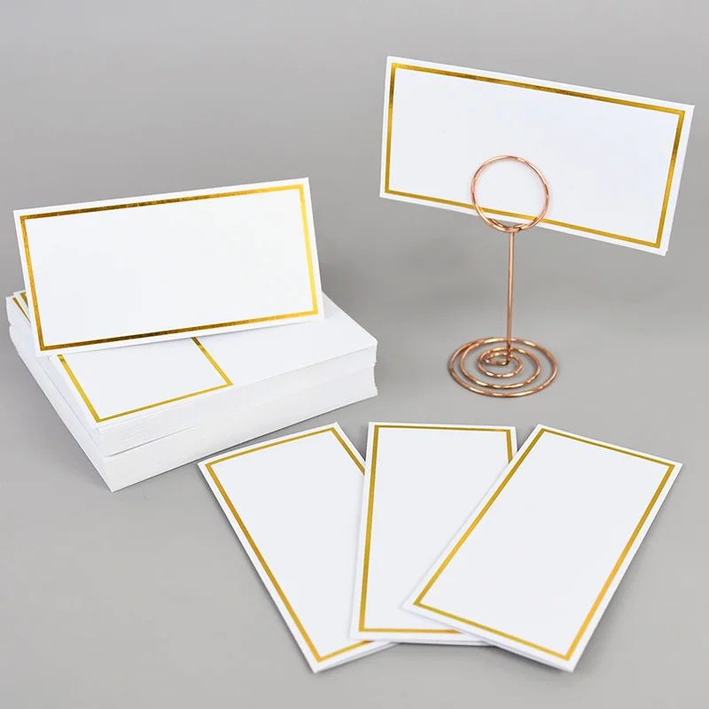 

30/60pcs White Blank Tent Cards with Gold Foil Border for Wedding Table Place Name Card Banquets Number Card Party Greeting Card