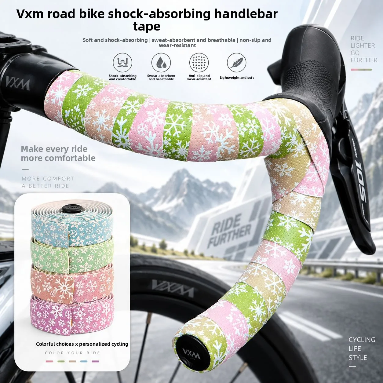 Road bike gradient Christmas snowflake handle  handle winding tape anti slip wear-resistant bending handle riding accessories