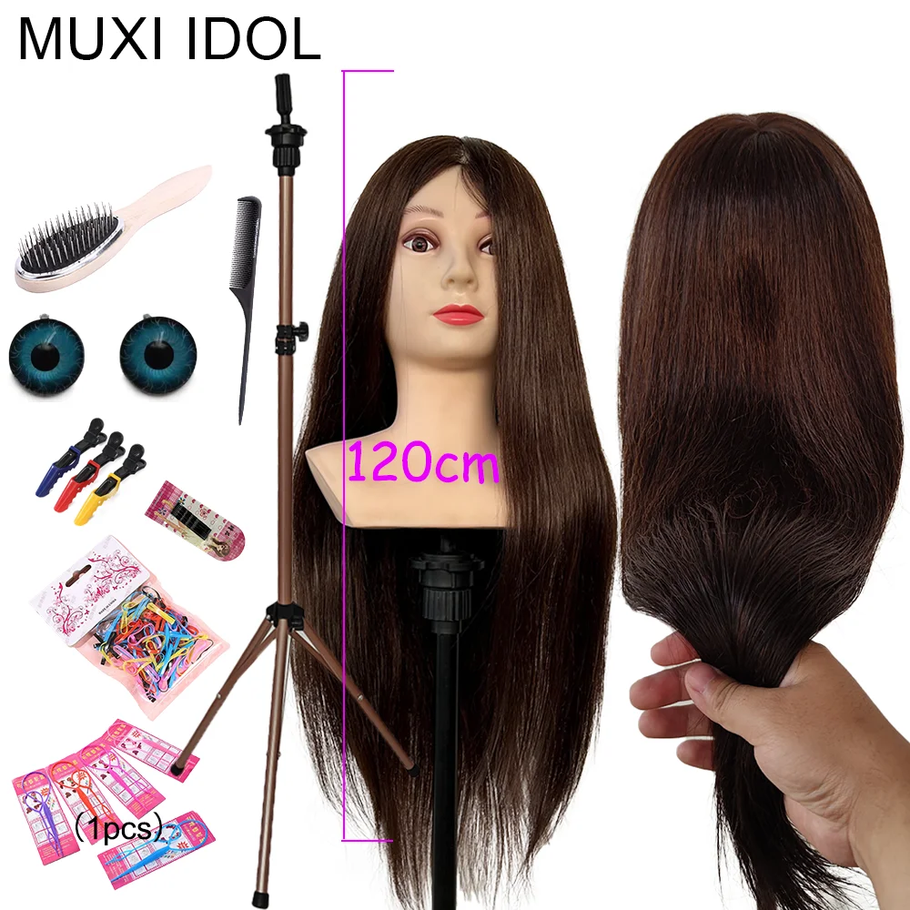 85%Real Hair 24" Mannequin Head For Hairstyle Professional Training Head Kit Styling To Practice braiding Hair Iron Straighten