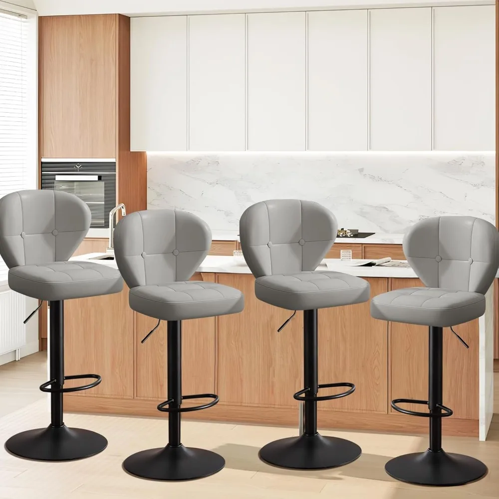 Bar Stools Set of 4, Adjustable Swivel Bar Chairs with 360° Rotation, Padded Counter Stools with Back and Footrest for Kitchen