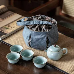 Cotton Linen Outdoor Travel Tea Set Storage Bag Chinese Camping Portable Large Capacity Storage Bag Tea Ceremony Cloth Bag ZE978