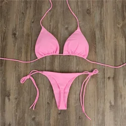 Letnie seksowne damskie Bikini sznurowane Halter strój kąpielowy trójkątny wiozane na boku rozcięty żeński strój kąpielowy na plażę