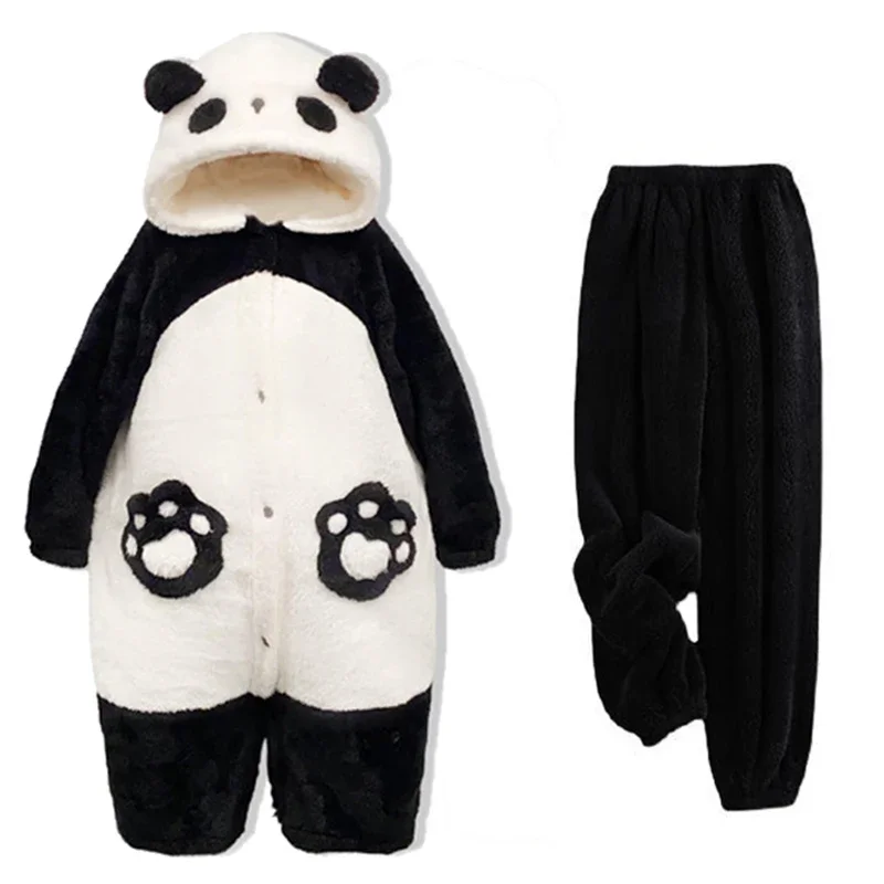 Winter Unisex The Panda Robes Cute Warm Home Wear Onesies Kigurumi Cosplay Pajamas Adult Pyjamas Animal Sleepwear Jumpsuit Anime