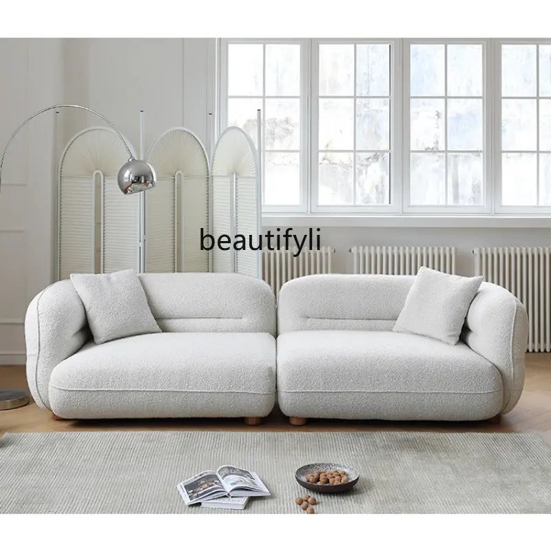 

yj Nordic Modern Simple Small Apartment Cream Style Bounce Ball Fleece Fabric Sofa