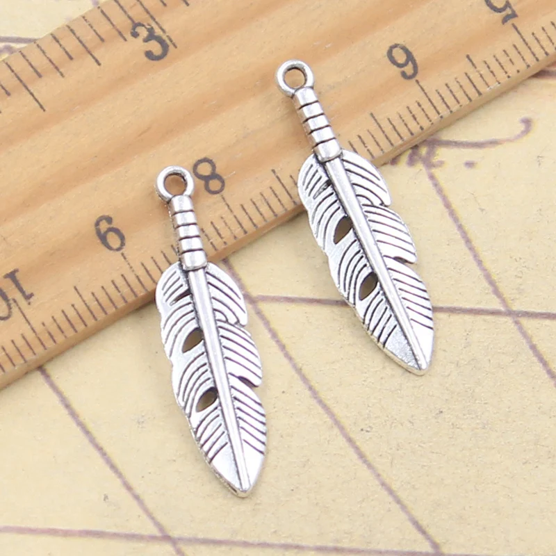 20pcs Charms Feather Leaf 29x8mm Tibetan Silver Color Pendants Antique Jewelry Making DIY Handmade Craft