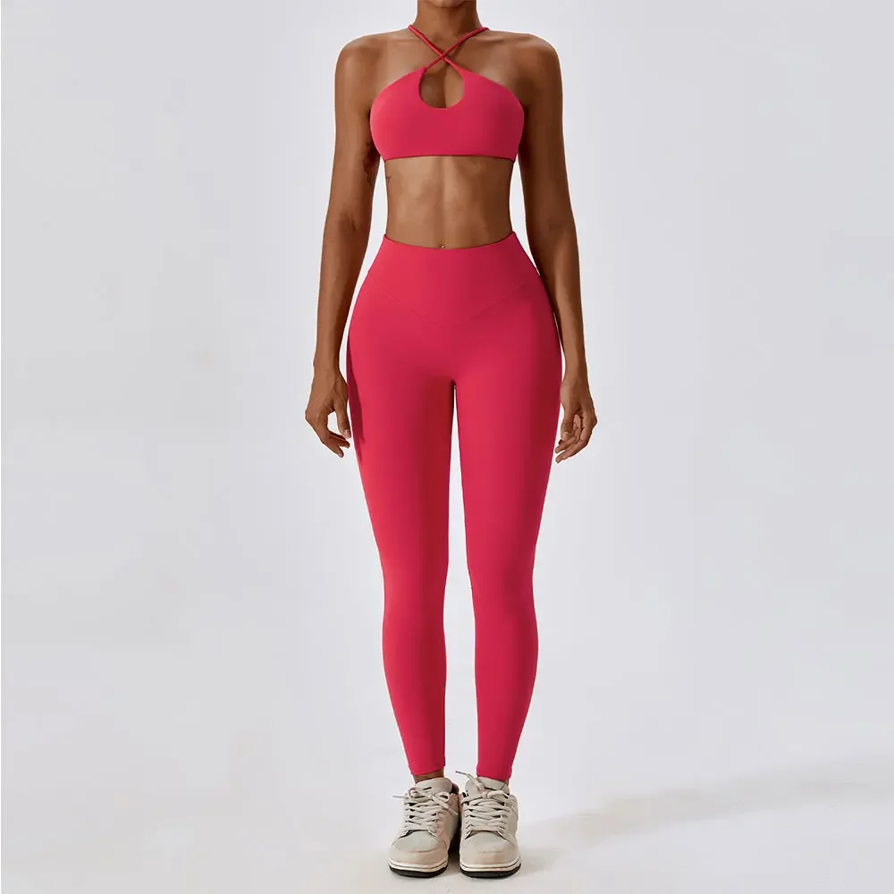 Yoga Clothing Sets Athletic Wear Women Sportswear High Waist Leggings And Top Two Piece Set Gym Tracksuit Fitness Workout Outfit womens sexy skinny diy printed t shirt and shorts sets 2 piece outfits tracksuit jogging suits customize your logo