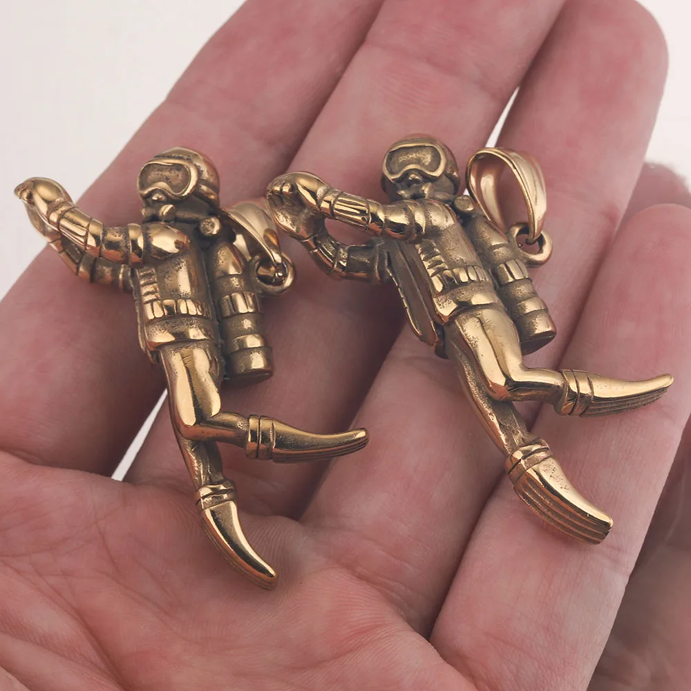 37*46 3D Brave Diver Charms 316L Stainless Steel Punk Pendants DIY Bracelet Jewelry Making Waterproof Necklace Hip Hop Crafts