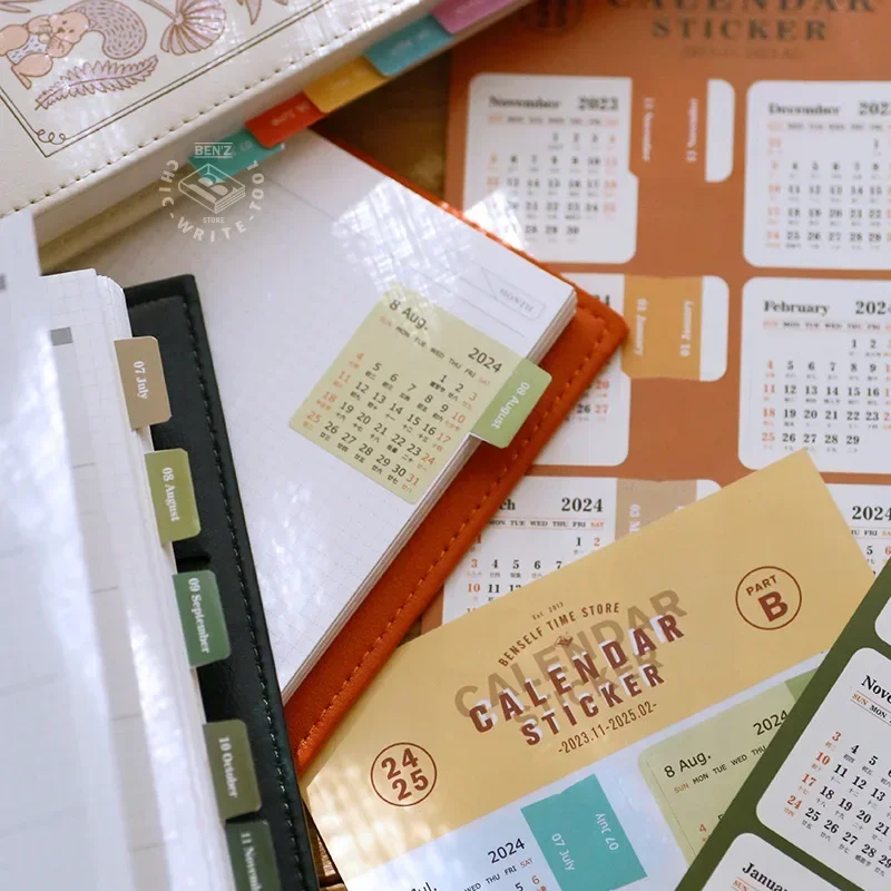 2025 Calendar Stickers Vintage Notebook Agenda Planner Index Stickers Yearly Monthly To Do List Bookmarks Korean Stationery