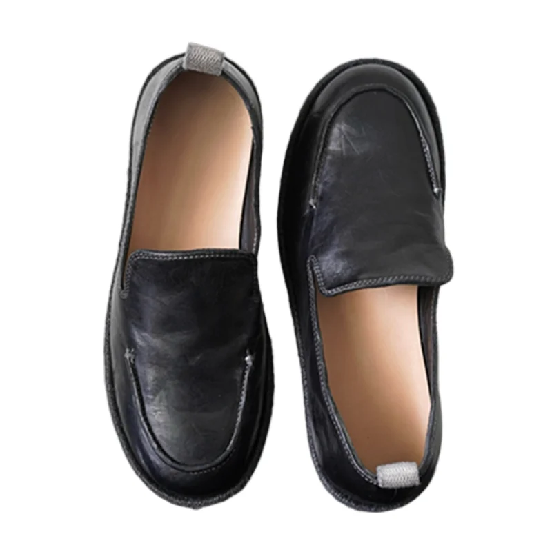 

Withered Nordic Minimalist Washed Cowhide Handmade Loafers Shoes Top Quality Genuine Leather Slip On Flat Shoes Women