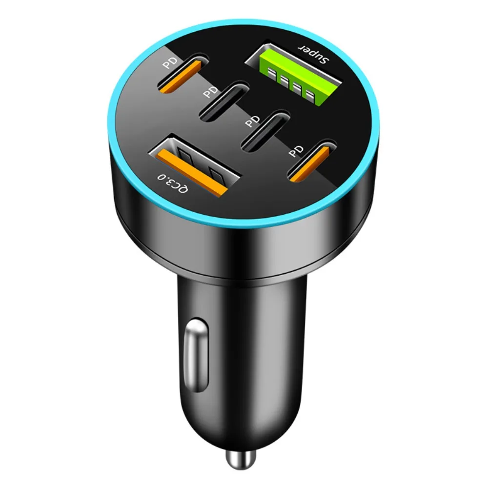 Dual USB Output Mobile Phone Car Charger Fast Charging 5 Ports 5 Ports Car Chargers Black Universal Car Charger Adapter