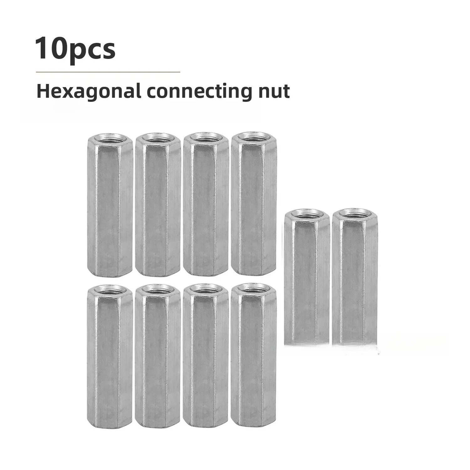 10Pcs Bagged Galvanized Double Pass Hex Standoff Nut M8*40mm Full Thread Coupling Connector Nut