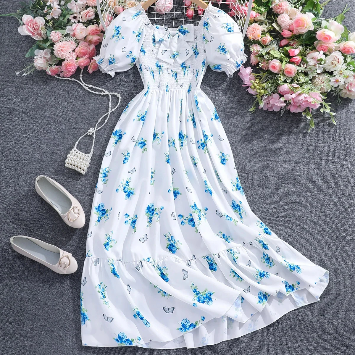 Vestido de fiesta para niñas jóvenes, vestidos de verano para adolescentes, ropa elegante Floral azul para niños de 13, 14, 15 y 16 años, moda grande bonita