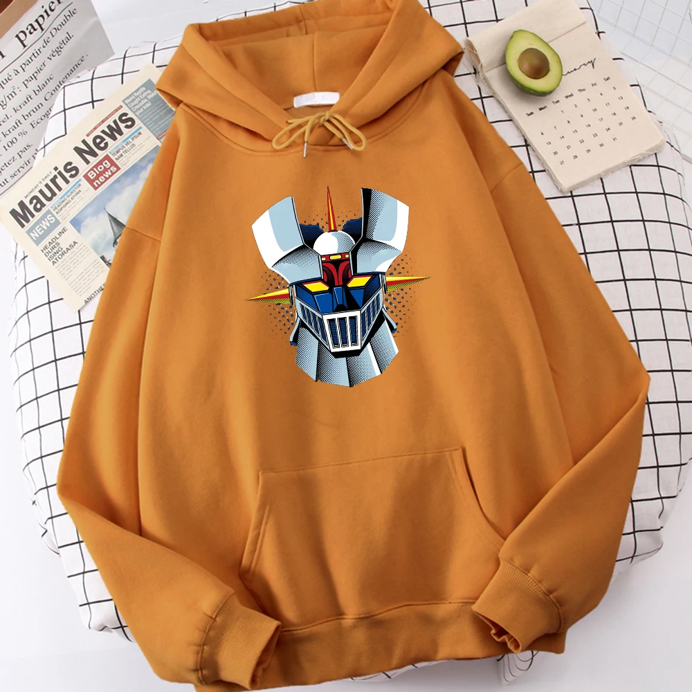 Japan Anime Mazinger Z Printing Man Sweatshirts Autumn Fleece Hoodies Simple Big Oversized Hoodie Street Fur-Liner Streetwear